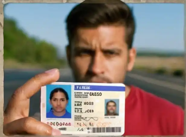 A person looking worried holding ID and driver's license papers