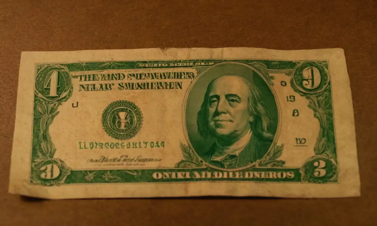 Un billete de dinero caído en un cajero vacío, rodeado por símbolos de seguridad y privacidad