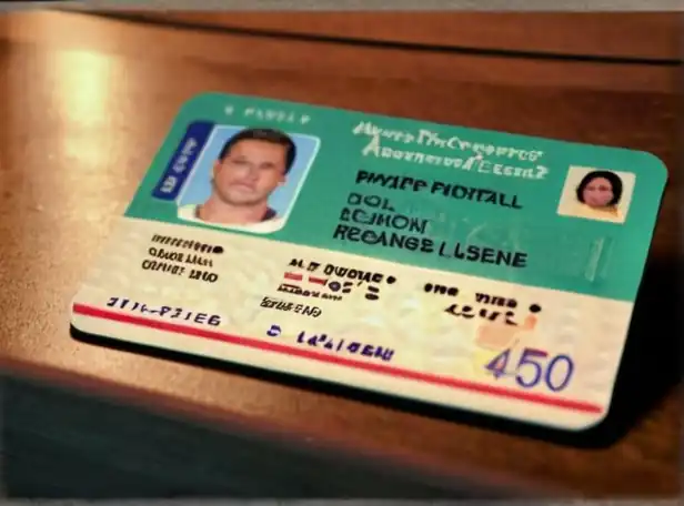 Driver license on a desk with concerned expression