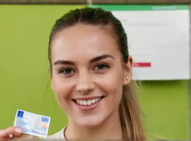 Young woman smiling holding a check for 200 euros