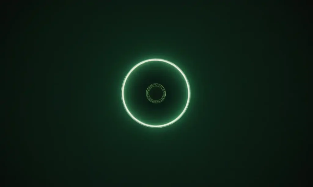 Un fondo verde oscuro con un símbolo de circulo en primer plano