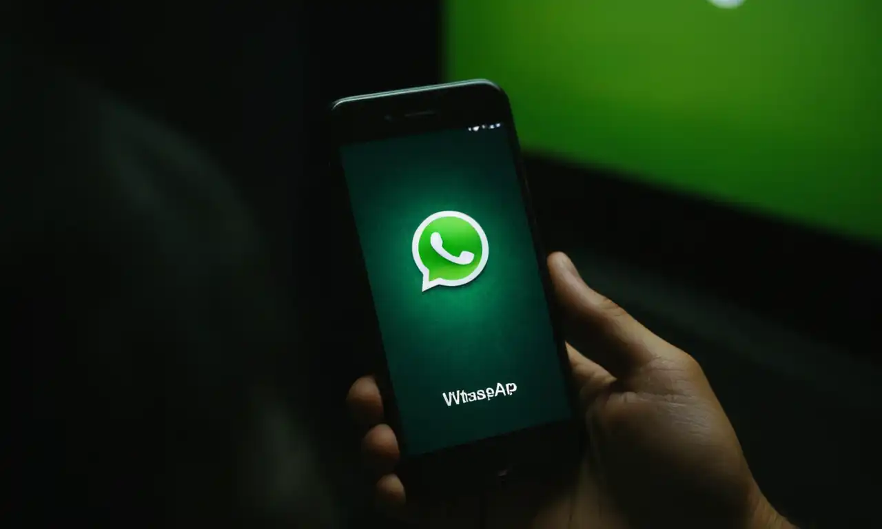 Un WhatsApp verde girando en un fondo oscuro