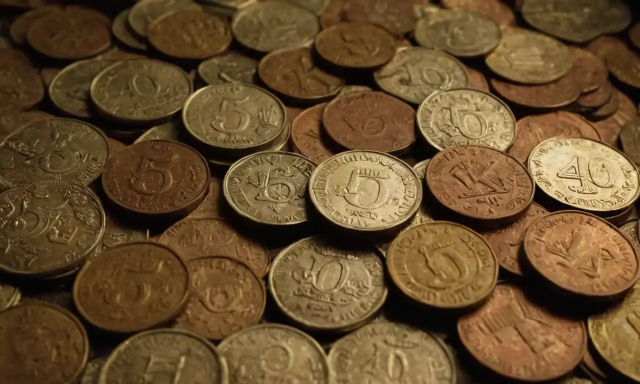 Monedas de 50 céntimos antiguas sobre un fondo retro