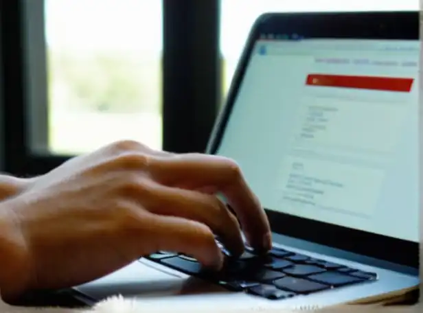 A person's hands carefully typing on a laptop screen with a calm background