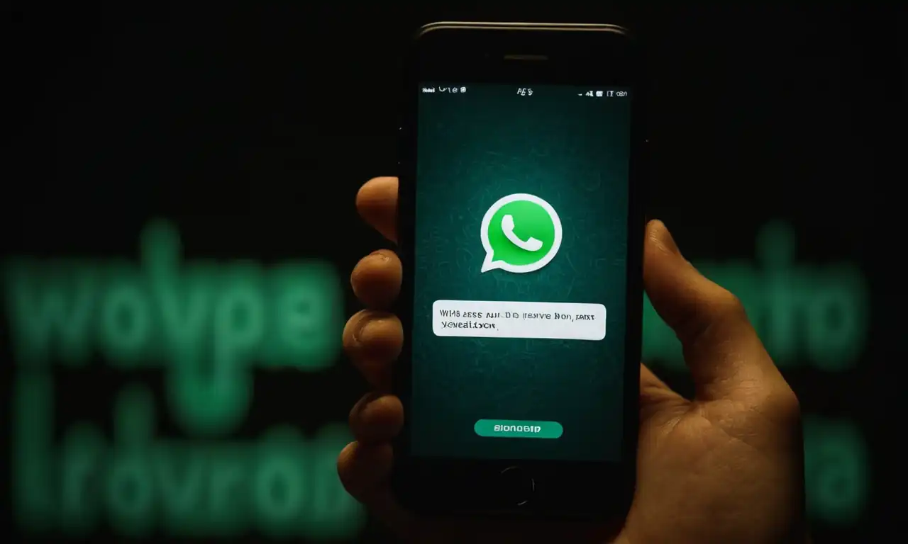 Mobile pantalla retroiluminada con mensajes WhatsApp en un fondo negro