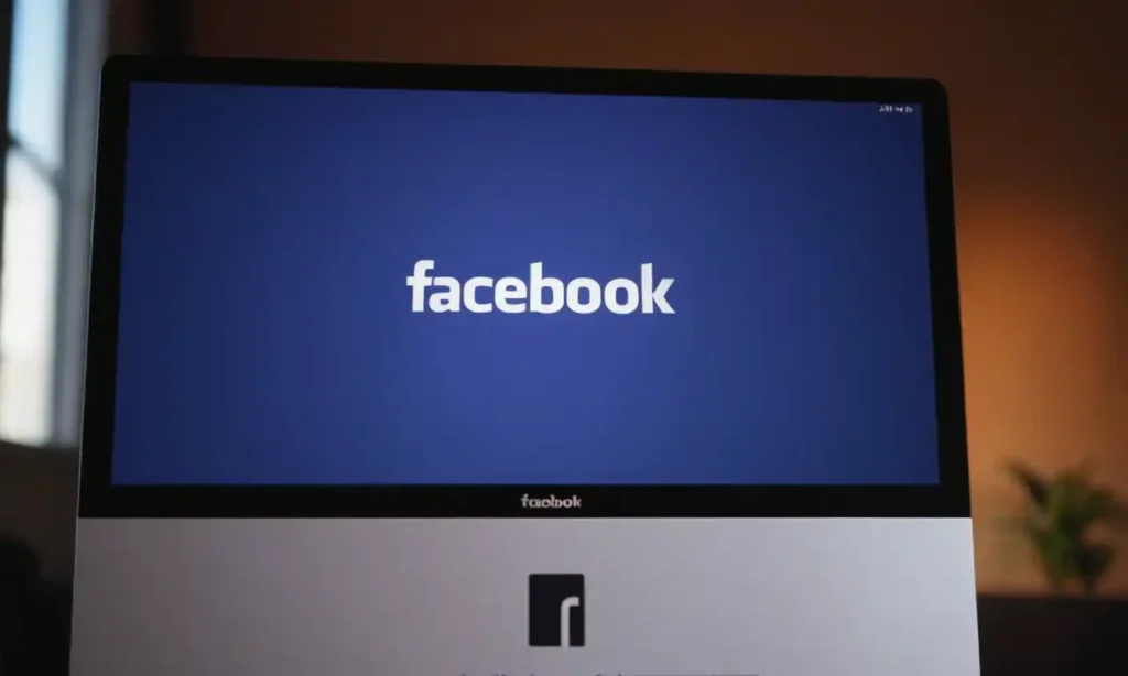 Un pantalla de computadora brillante con un logotipo de Facebook destacado