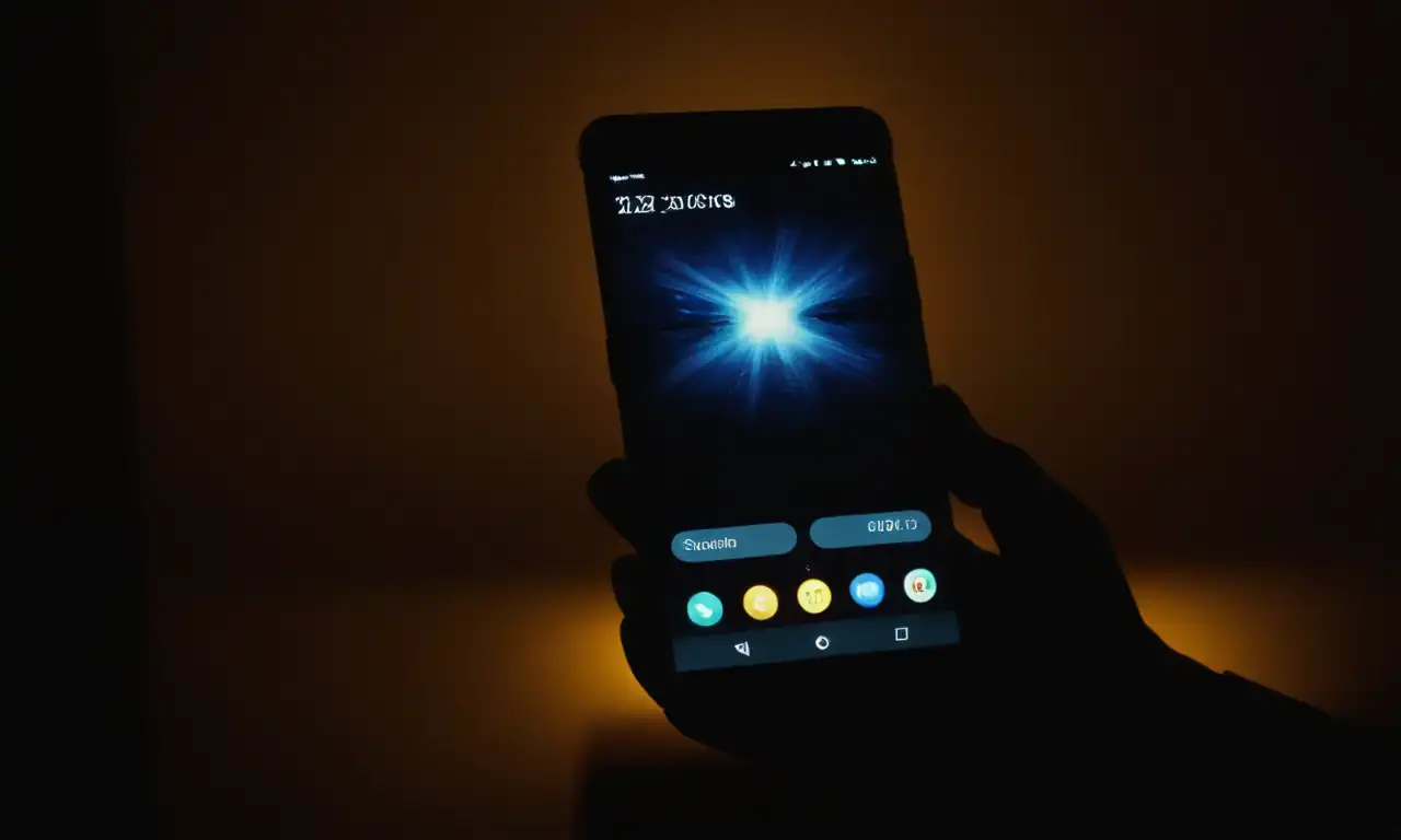 Smartphone con pantalla iluminada y un fondo oscuro