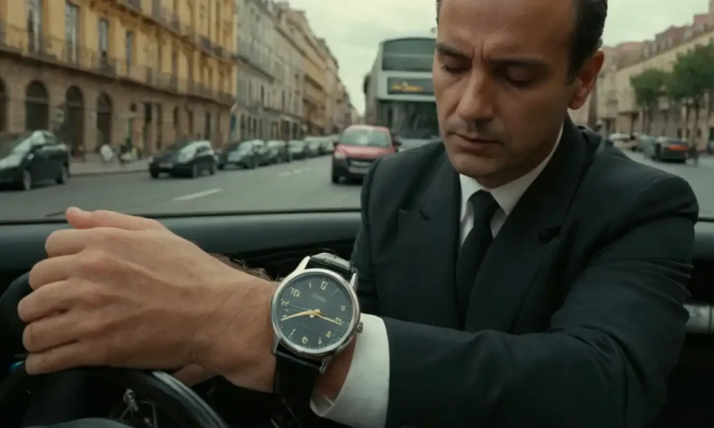 Conductor consultando un reloj en su coche