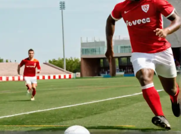 Athletic players in action on a football field