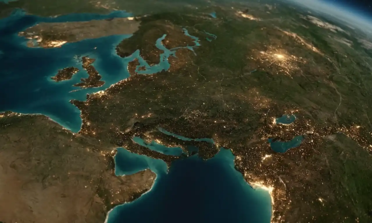 3D mapa satelital en pantalla con marcador