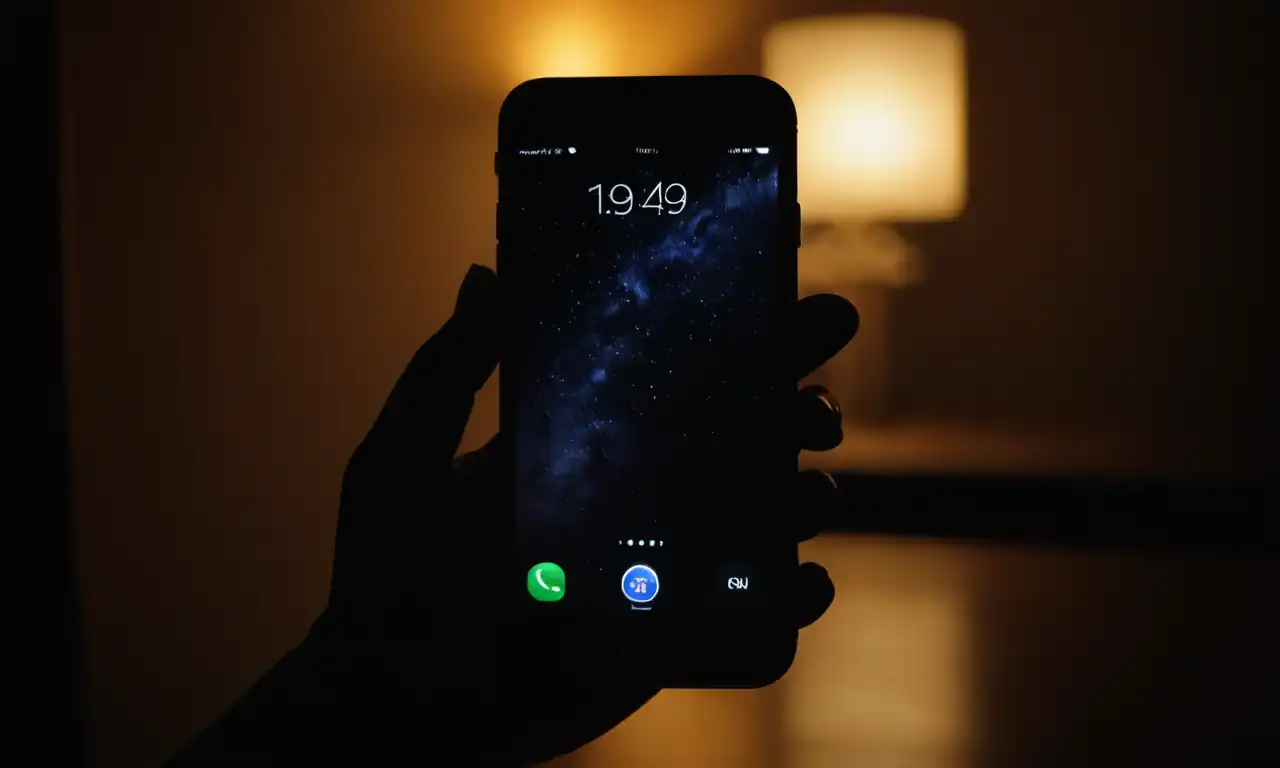 iPhone con pantalla bloqueada y fondo oscuro