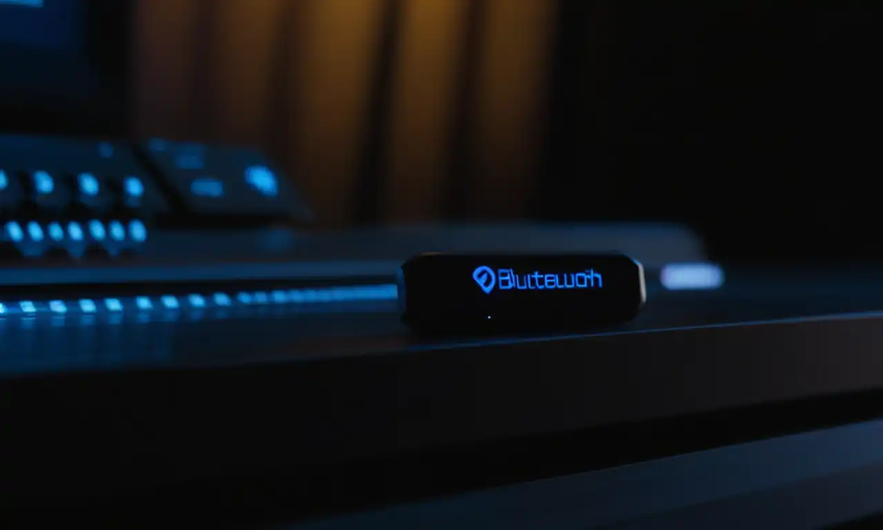 Icono de Bluetooth en una computadora con fondo oscuro