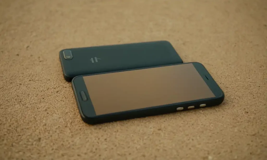 Dispositivo portátil y smartphone conectados en un espacio minimalista