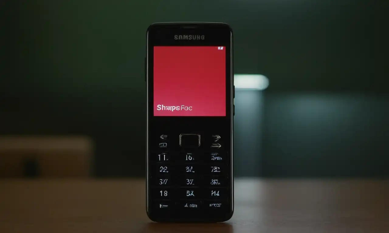 Un teléfono Samsung con una pantalla oscura y un mudo en silencio