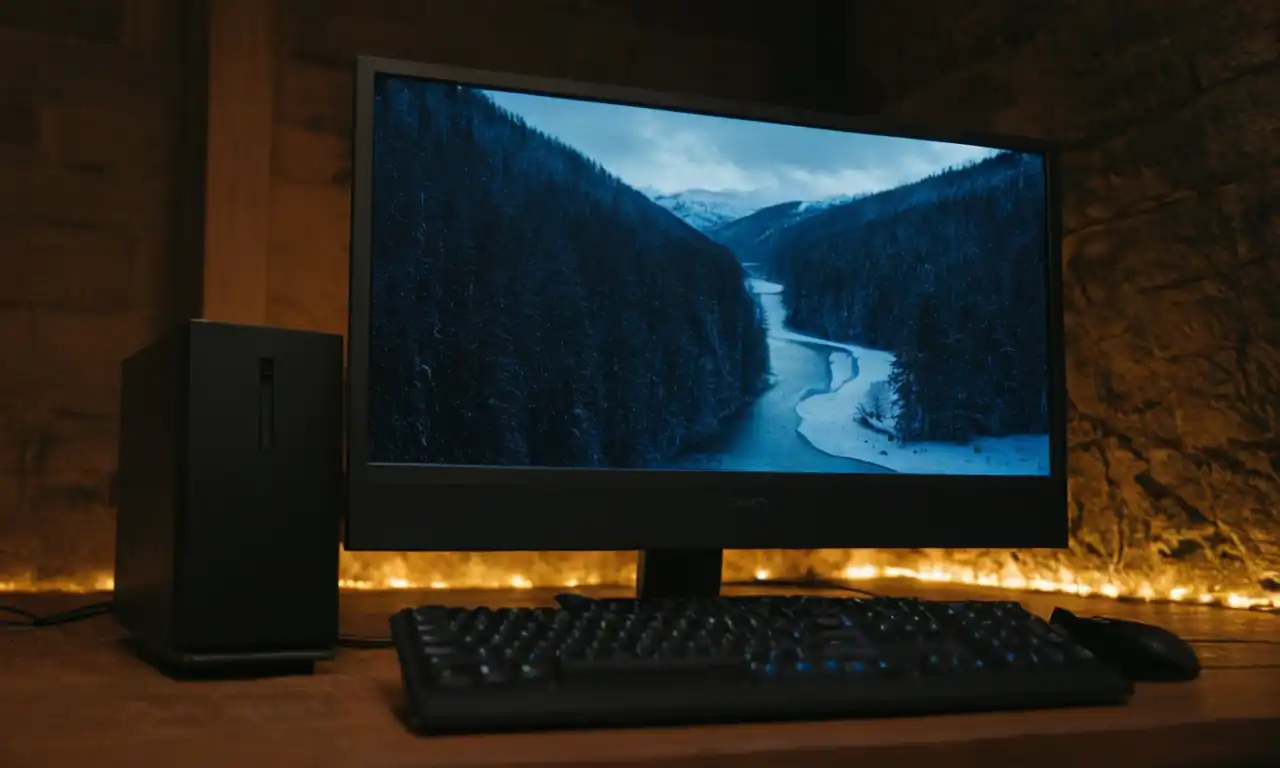 Ordenador con pantalla de inicio congelada y mouse apuntando