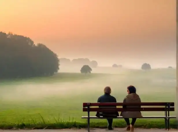 A person dreaming with a loved one in a subtle misty background