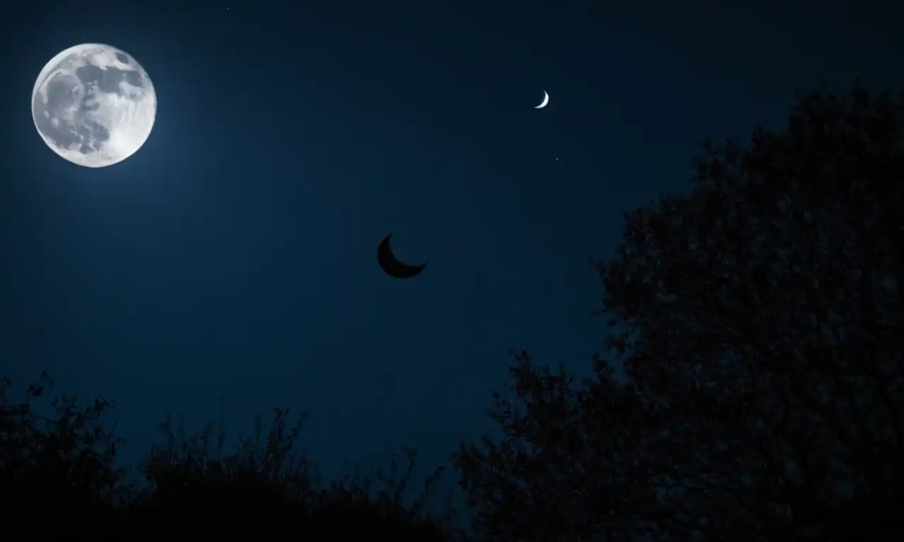 Dark night sky, falling teeth, crescent moon silhouette