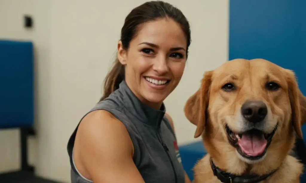 Perro sentado en un entrenador