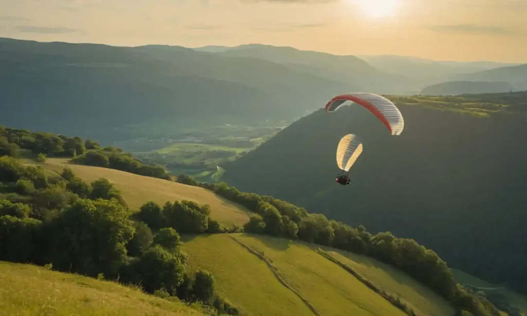 Un parapente volando sobre un paisaje natural impresionante